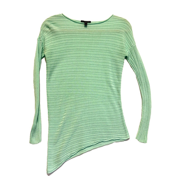 Eileen Fisher Green Mint Bateau Neck Asymmetrical Hem Light Knit coastal Sz XXS - Picture 2 of 7